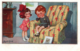 Illustration Donald McGill - Couple D'enfants Dans Un Fauteuil - Carte A.R. & Co. N° 1649-4 Non Circulée - Mc Gill, Donald