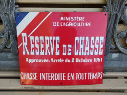 Ancienne Plaque Émaillée Réserve De Chasse Années 50 - Indicaciones