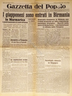 Gazzetta Del Popolo N. 299 - 1941 I Giapponesi Sono Entrati In Birmania - Altri & Non Classificati