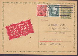 Czechoslovakia Uprated Postal Stationery Ganzsache Künstleragentur ERNST POLLAK Vignette PRAHA Prag 1934 BUDAPEST - Cartes Postales