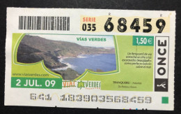 SUB 115 AM, 1 Lottery Ticket, Spain, "ONCE", «NATURE», «VIAS VERDES»,«ECO TOURISM»,« TRANQUERU, Asturias » 2009 - Billets De Loterie