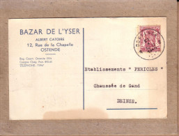 BELGIQUE - CARTE POSTALE PRIVEE BAZAR DE L' YSER ALBERT CATOIRE OSTENDE POUR DEINZE , LION HERALDIQUE 65 C - 1946 - 1929-1937 Lion Héraldique
