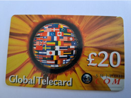 GREAT BRITAIN / 20 POUND/ PREPAID/ GLOBAL TELECARD/ COUNTRY FLAGS/ SWITCH COM/      // FINE USED    **15363** - Collections