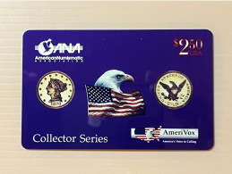 Mint USA UNITED STATES America Prepaid Telecard Phonecard, $2.50 Quarter Eagle 1870 Proof Coin Flag, Set Of 1 Mint Card - Collezioni