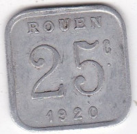 76. Seine-Maritime. Rouen. Ligue Des Commerçants. 25 Centimes 1920, En Aluminium - Noodgeld