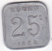 76. Seine-Maritime. Rouen. Ligue Des Commerçants. 25 Centimes 1920, En Aluminium - Monetari / Di Necessità