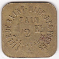 94. Val De Marne. Ville Saint Maur Des Fosses. Assistance. 1/2 Kg Pain, En Laiton Carré. - Monedas / De Necesidad