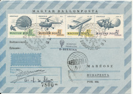 Hungary Ballonpost Air Mail Cover Budapest 3-9-1967 Aerofila 1967 Complete Set In A Strip Of 4 Very Nice Cover - Covers & Documents