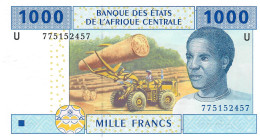 C.A.S. CAMEROON LETTER U  B207Ue 1000 FRANCS 2002 Issued 2017 Signature 12     UNC. - Central African States