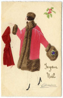 PORTRAIT FEMME  AVEC CHAPEAU  ET RUBAN   -  REALISE DIRECTEMENT SUR CARTE POSTALE  -  SIGNEE  1914  -  DOUBLE VOLET - Radierungen