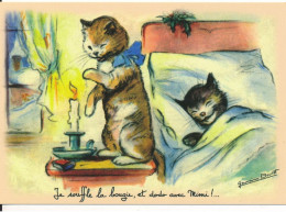 Carte Illustrateur Germaine Bouret Je Souffle La Bougie Et Dodo Avec Mimi - Chat - Bouret, Germaine