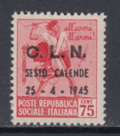 ITALY - 1945 - CLN Sesto Calende N.7 Cat. 400 Euro  - Gomma Integra - MNH** - Comité De Libération Nationale (CLN)