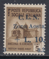 ITALIA - C.L.N. AOSTA  N.5f  Varietà Soprastampa Spostata A Destra - Cat. 400 Euro MNH**  Gomma Integra - Comite De Liberación Nacional (CLN)