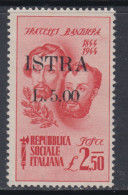 ISTRIA OCC. YUGOSLAVA - Fratelli Bandiera - 5 Lire - Sassone N.33 - Cv 425 Euro - Gomma Integra - MNH** - Occup. Iugoslava: Istria