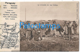 213719 PARAGUAY ASUNCION COSTUMES NATIVE VIVIENDA DE LOS INDIOS MAP MAPA POSTAL POSTCARD - Paraguay