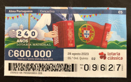 114 F, 1 X Lottery Ticket, Portugal, « Alma Portuguesa »,  « Concertina », Flags, Accordion, 2023 - Billets De Loterie