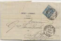 LETTRE AFFRACHIE TIMBRE  N°90 PERFORE  C-L- CREDIT LYONNAIS - ANNEE 1884 - Lettres & Documents