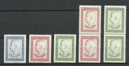 Sweden Schweden 1952 Michel 376 - 378 + Pairs: 376 Do/Du & 377 Do/Du MNH NB! Single Stamps Have Stain Spots! - Ungebraucht