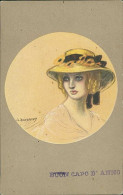 ZANDRINO SIGNED 1910 POSTCARD - WOMAN WITH YELLOW HAT - N.16/4 (4798) - Zandrino