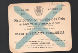 Bordeaux (33) Carte D'invitation Distribution Des Prix ECOLES COMMUNALES  De Filles 1903 (PPP44972) - Diplômes & Bulletins Scolaires