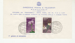 AG2528 FDC DIREZIONE POSTE TELEGRAFI MOGADISCIO SOMALIA - RISTAMPA DEI FRANCOBOLLI SERIE FIORI - SOMALIA MOGADISCIO 1959 - Somalia (AFIS)