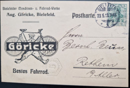 Carte D'Allemagne (1913) Avec Timbre Perforé AG (perfin) Thème Vélo Cyclisme, Göricke Bielefeld - Ciclismo