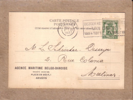 BELGIQUE - CARTE POSTALE PRIVEE AGENCE MARITIME BELGO DANOISE ANVERS POUR BRUXELLES  , LION HERALDIQUE 35 C - 1937 - 1929-1937 Heraldischer Löwe