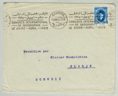 Aegypten / Egypt 1925, Brief Alexandria - Glarus (Schweiz), Congres International Geographie - Géographie