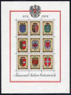 AUSTRIA 1976 Millenary: Coats Of Arms Block MNH / **.  Michel Block 4 - Blocks & Kleinbögen