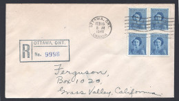 1948  Royal Wedding Sc 276  Block Of 4 On Registered Cover To USA - ....-1951