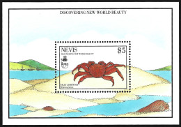 MARINE LIFE Nevis 1990 Crab Crustaceans Sea Marine Life Undersea Ocean Wild Life Fauna Nature Stamp Block - Schalentiere