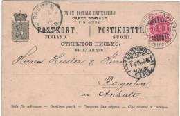 Ganzsache Carl Herrmann Tampere 25.4.1894 Zensur 14.4.1894 > Raguhn 23.4.1894 - Bestellung Arac Essenz De Goa - Greg.kal - Storia Postale
