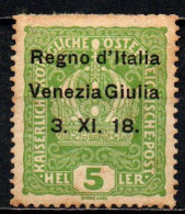 ITALIA - VENEZIA GIULIA - 1918 - FRANCOBOLLI D'AUSTRIA SOVRASTAMPATO - 5 HELLER - MH - Vénétie Julienne