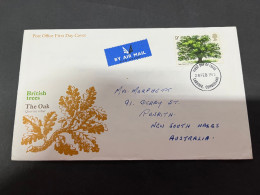 18-9-2023 (1 U 30) UK FDC Cover (1 Cover) 1973 (posted To Australia Under-paid) British Trees - 1971-1980 Decimal Issues