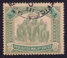 FEDERATED MALAY STATES FMS 1907 $1 Wmk.MCA Sc#34 Fiscal USED - Surface Scuffs @TE282 - Federated Malay States