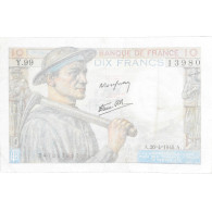 France, 10 Francs, Mineur, 1945, Y.99 13980, TB, Fayette:8.14, KM:99b - 10 F 1941-1949 ''Mineur''