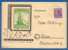 Deutschland; Alliierte Besetzung MiNr. 944; 1947; Drucksache Ilmenau Briefmarkenangebot Thüringen; Ganzsache - Enteros Postales