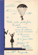 SILHOUETTE - Un Bébé Arrivant En Parachute Chez Un Couple - Carte Postale Ancienne - Scherenschnitt - Silhouette