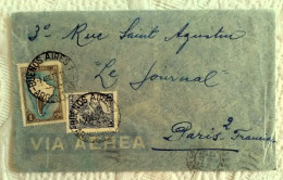 ENVELOPPE ARGENTINE 1937 REPUBLICA ARGENTINA Recommandé BUENOS AIRES VERS PARIS VIA AEREA EMA PAR AVION - Storia Postale