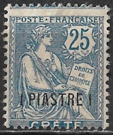 CRETE 1903 French Office : Stamps Of 1900 With Inscription CRETE 25 C Blue With Overprint 1 Piastre Vl. 16 MH - Crète