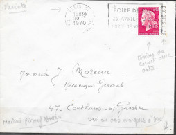 Variété Sur Lettre N° Yvert 1536B Timbre De Carnet Avec Date Sur La Bordure, Paris 01  20-3 1970 Pitney Bowes - Covers & Documents