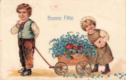 FANTAISIE - Bonne Fête - Brouette Remplie De Fleurs - Carte Postale Ancienne - Bébés