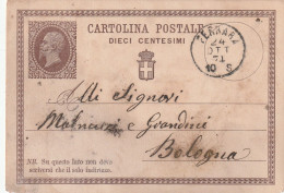 Italie Entier Postal  FERRARA 24/10/1874 Pour Bologna - Entiers Postaux