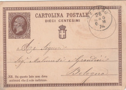 Italie Entier Postal TERAMO 26/5//1874 Pour Bologna - Entiers Postaux