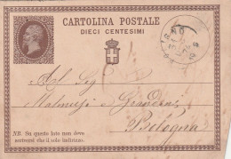 Italie Entier Postal FOLIGNO 31/10//1874 Pour Bologna - Coupé - Entiers Postaux
