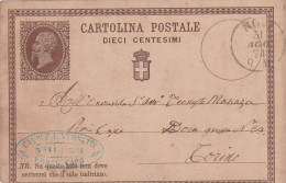 Italie Entier Postal Cachet Commercial Vernetti NOVI LIGURE 21/10//1874 Pour Bologna - Postwaardestukken