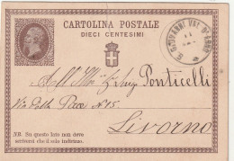 Italie Entier Postal S GIOVANNI VAL D' ARNO 10/9/1876 Pour Livorno - Fente - Postwaardestukken