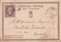 Italie Entier Postal SARZANA 13/12/1876 Pour Grosseto - Entero Postal
