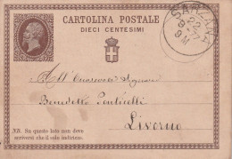 Italie Entier Postal SARZANA  22/9/1877  Pour Livorno - Entiers Postaux