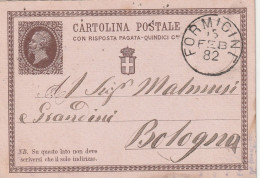 Italie Entier Postal FORMIGINE 15/2/1882 Pour Bologna - Stamped Stationery